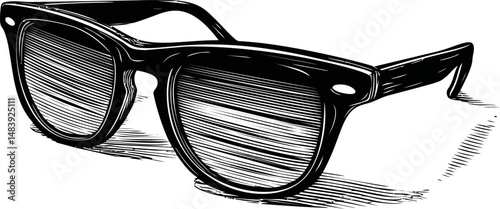 Stylish black sunglasses in retro sketch style. Vector illustration