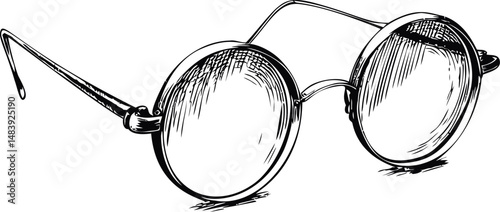 Vintage round eyeglasses with sketch style and detailed line art drawing. Vector illustration
