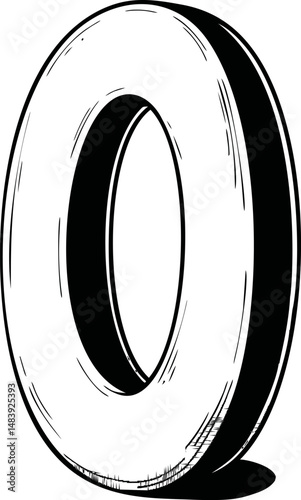 Monochrome illustration of a large number 0. Vector illustration in sketch style