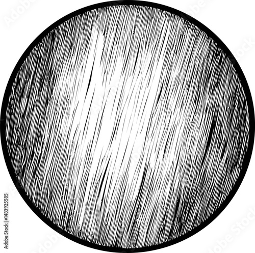 Black and white circular abstract sketch with intricate line patterns. Vector illustration