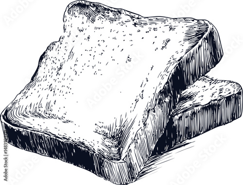 Detailed sketch of two slices of toasted bread stacked together. Vector illustration