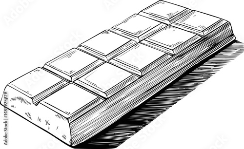 Detailed sketch of a chocolate bar in black and white with shadows. Vector illustration