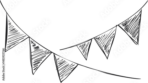 Hand-drawn black and white string bunting illustration for celebration. Vector illustration in sketch style