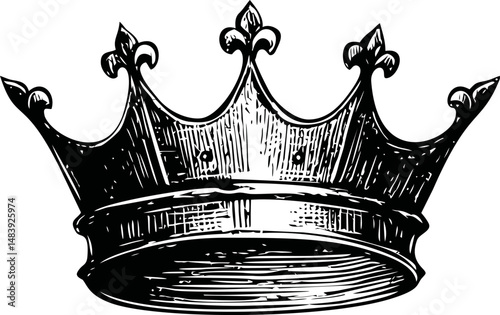 Vintage black and white illustration of a detailed ornate royal crown. Vector illustration in sketch style
