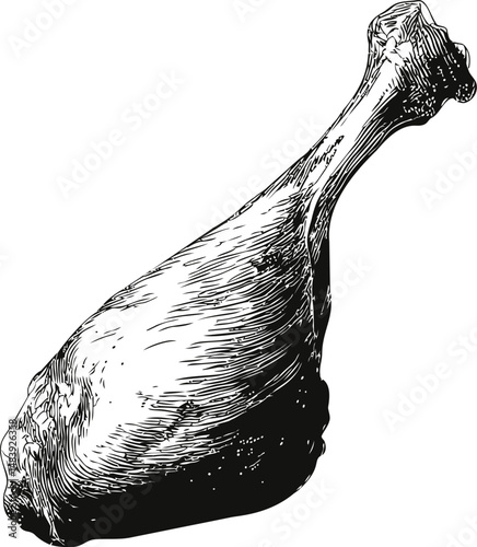 Vintage sketch of a ham leg in black and white detailed illustration. Vector illustration