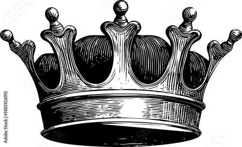 Detailed black and white illustration of a vintage royal crown. Vector illustration in sketch style