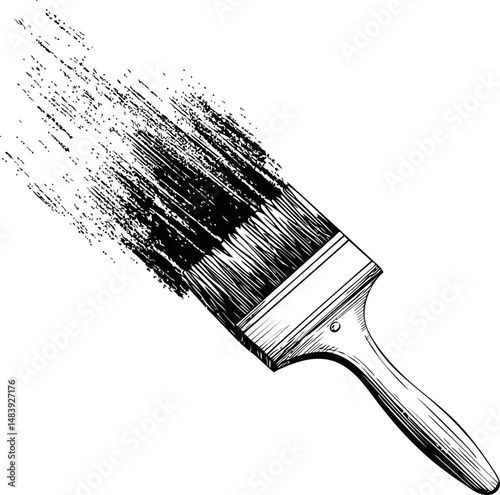 Black ink brush with splatter effect illustration. Vector illustration in sketch style