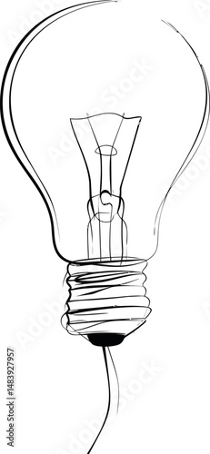 Minimalistic sketch of a light bulb with intricate details. Vector illustration