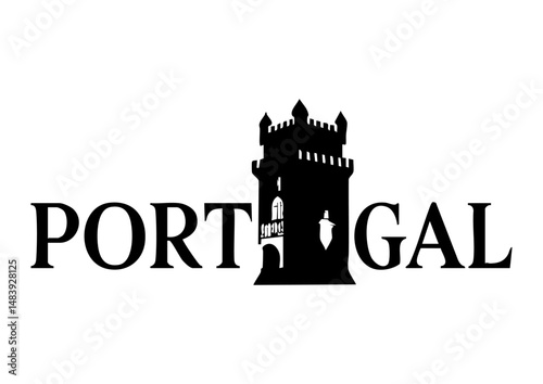 Portugal letters negative space logo design with a tower. creative typography monogram vector