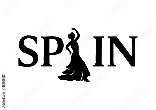 SPAIN letters negative space logo design with a dancing tango woman. creative typography monogram vector