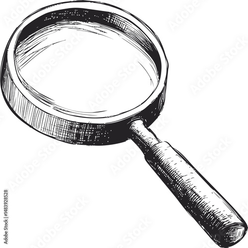 Sketch of a magnifying glass with detailed handle. Vector illustration