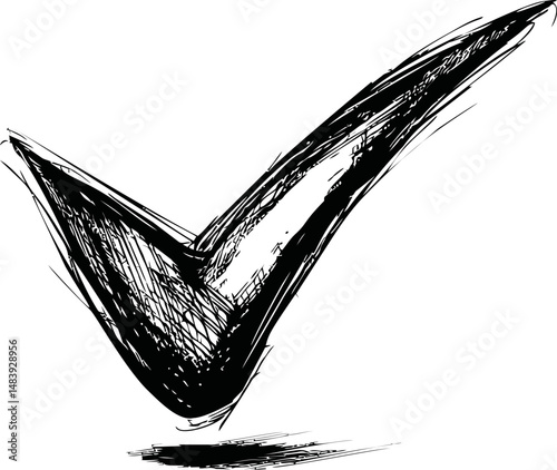 Ink sketch of a bold black check mark, concept of validation. Vector illustration