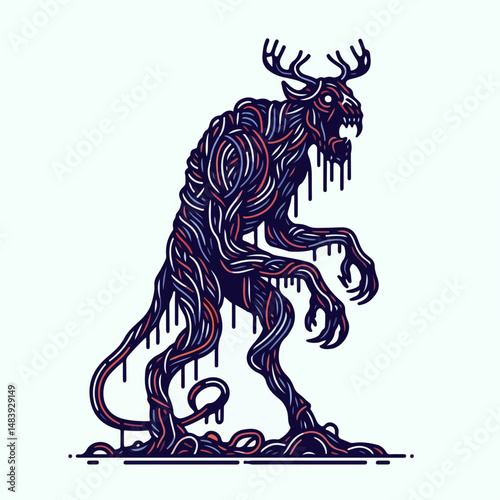 Mythical Creature Line Art: A chilling illustration of a formidable cryptid, the eerie creature stands, rendered with intricate lines. It evokes a sense of mystery and ancient lore.