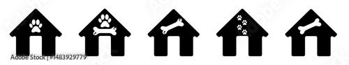 set of dog house silhouette vector pet house icon