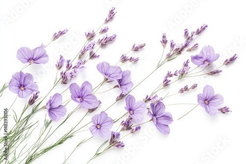Stems of meadow grass with violet flowers isolated on white background with clipping path. Full Depth of field. Focus stacking. PNG