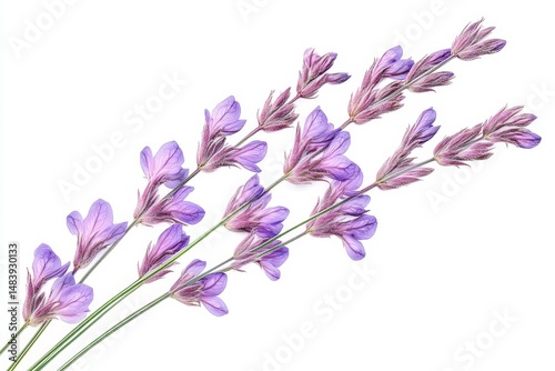 Stems of meadow grass with violet flowers isolated on white background with clipping path. Full Depth of field. Focus stacking. PNG
