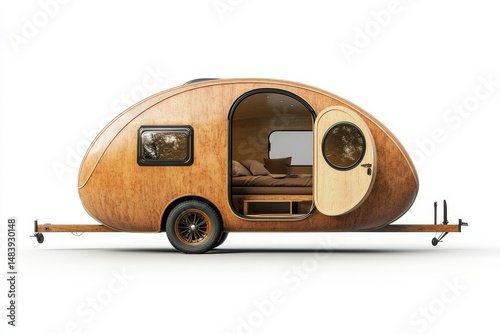Caravan isolated over white background with clipping path. Full Depth of field. Focus stacking, side view