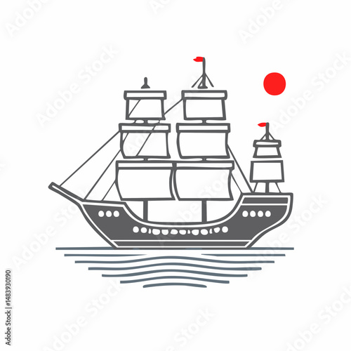 宝船の縁起物アイコン（シンプルベクター）