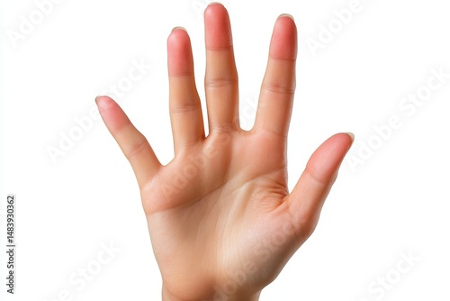 Woman hand shows heart shape isolated on white background, with clipping path.  Five fingers. Full Depth of field. Focus stacking. PNG