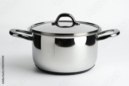 Stainless steel cooking pot for manti (manty, manta) isolated over white background with clipping path. Full Depth of field. Focus stacking, front view. PNG