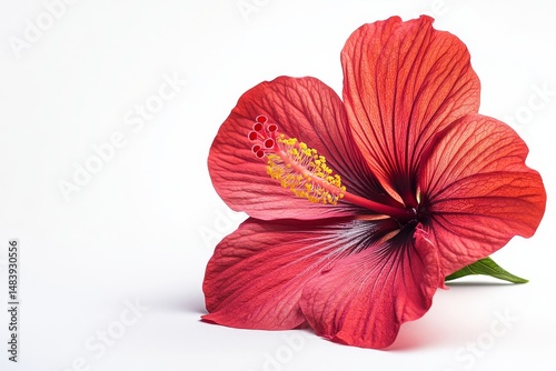 Hibiscus bright large red flower isolated on white background. Full depth of field, clipping path. Focus stacking. PNG