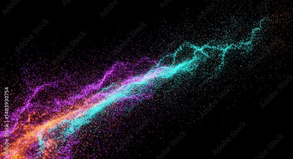 Fototapeta premium Vibrant Particles Flowing - Abstract art showcasing vibrant colors, energy, movement, flow, and light. Symbolizing innovation, technology, dynamism, and creativity