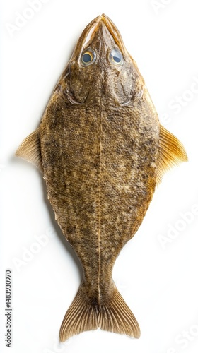 Sole fish without Skin - Flatfish isolated on white background with clipping path. Full Depth of field. Focus stacking. PNG