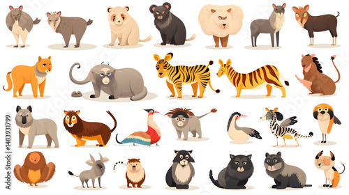 Professional Collection of Wild Animals Cartoon Vector Illustration for Various Projects