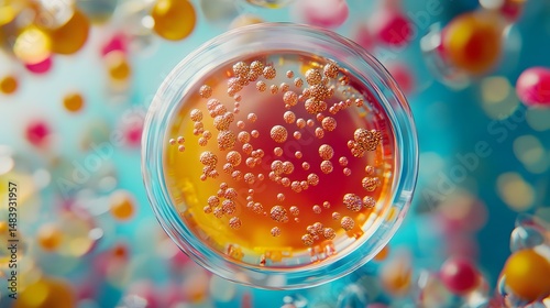 An artistic representation of gram-positive cocci in a petri dish surrounded by culture media