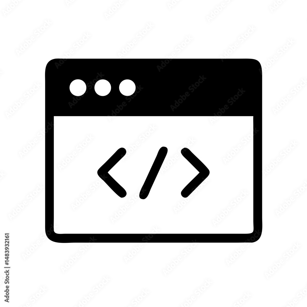 Coding brackets icon for remote work and digital professions on white background