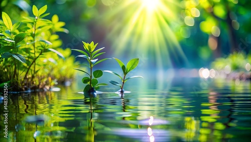 green leaves reflecting in water