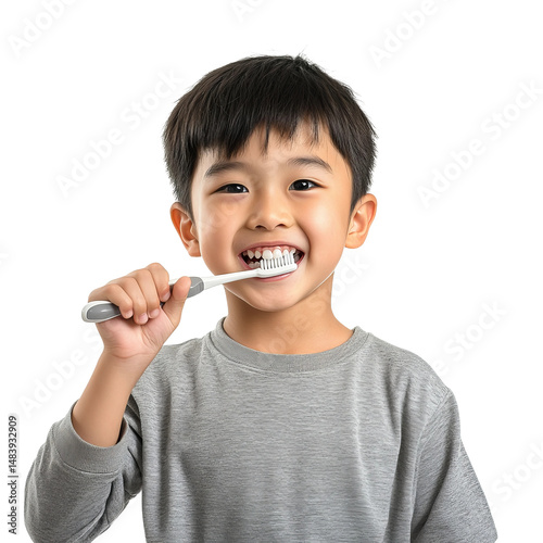 10 year old asian kid brushing teeth

