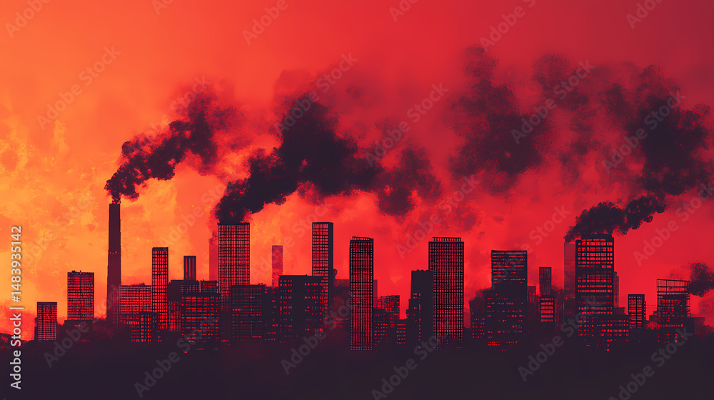 Fototapeta premium stylized red city skyline smoke