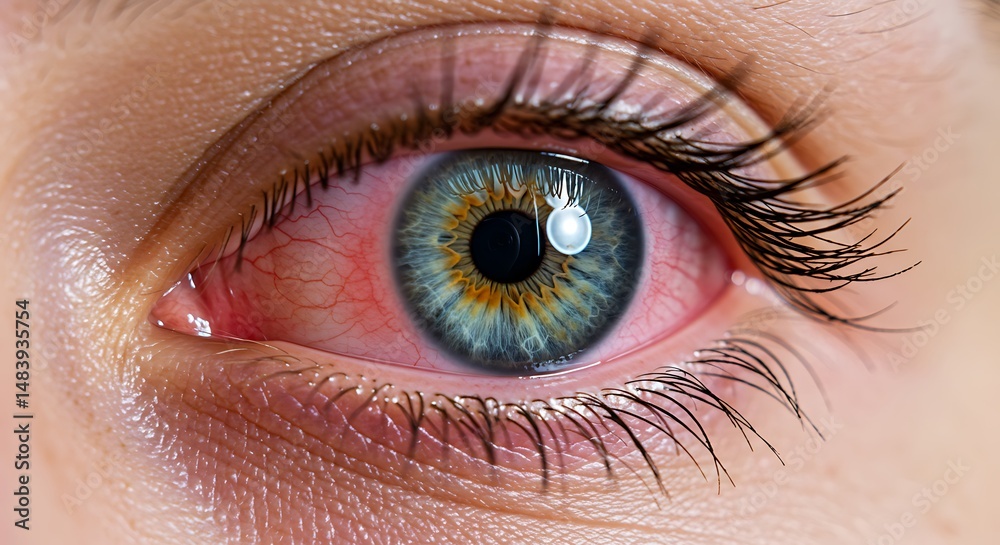 Obraz premium Close up of a bloodshot and unhealthy eye