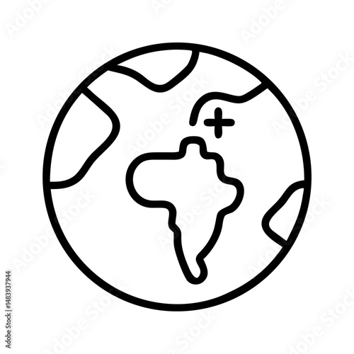 Outline icon of planet Earth with medical cross, representing international HIV AIDS awareness, healthcare access and global support for epidemic prevention