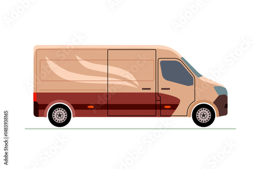 Modern delivery van vector illustration. Cargo transportation vehicle, isolated side view, commercial minibus. Logistic service vehicle, car with sliding door.