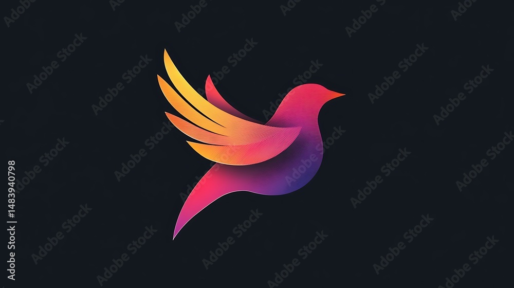 Fototapeta premium Digital illustration of a stylized bird with vibrant gradient wings, conveying movement and energy.