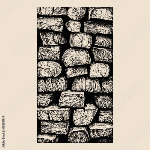 Stacked Firewood: A captivating close-up shot of neatly stacked firewood, showcasing the intricate grain patterns and textures of the logs.  The image exudes a rustic charm and warmth.