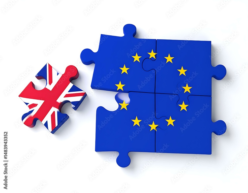 Naklejka premium Brexit Puzzle UK Separated from EU Flags Jigsaw Pieces