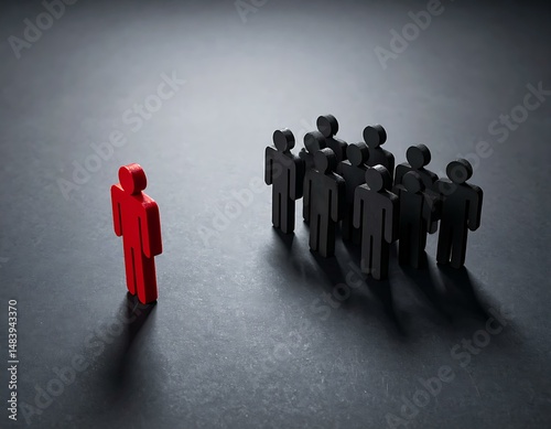 Leadership, Isolation, Individuality, Group, Team, Unity, Difference, Red, Black, Figures photo
