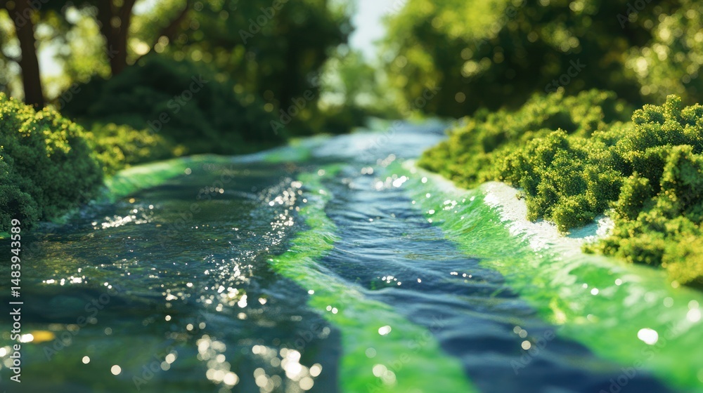 Fototapeta premium Serene Stream: A Digital Depiction of Tranquil Nature
