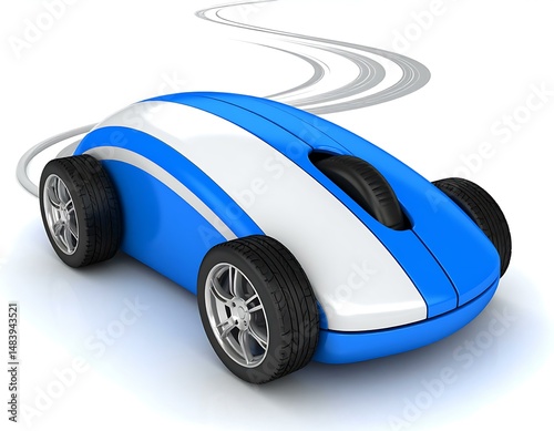 Fast Blue Computer Mouse Car Racing Speed Technology Design