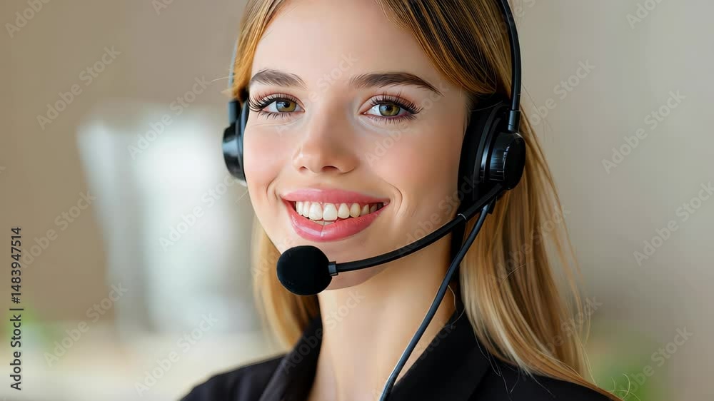 Customer Support Professional: A portrait of a cheerful customer support representative, radiating warmth and approachability as she provides assistance and builds connections. 