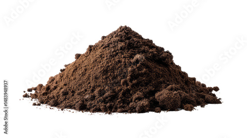 Pile of Soil: A high-angle close-up of a small mound of fertile soil, showcasing rich texture and dark brown hue, perfect for gardening and agricultural projects.