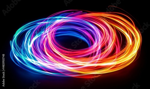 Colorful light trails with motion effect. Illustration of high speed light effect on black background. generative AI