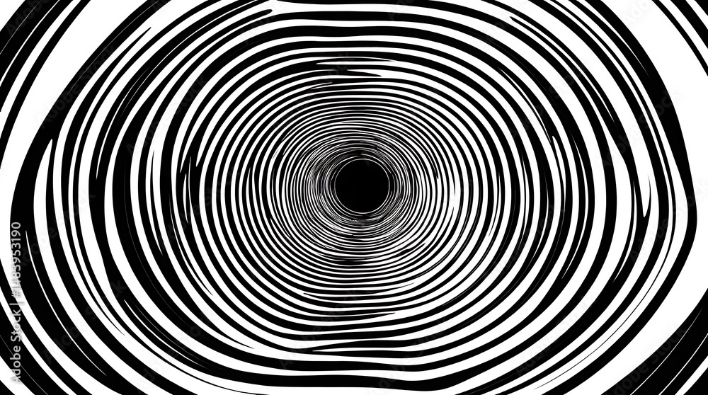 Obraz premium Black and white radial pattern forming a swirling visual illusion of motion and depth, ideal for backgrounds, wallpapers, and futuristic graphic design elements