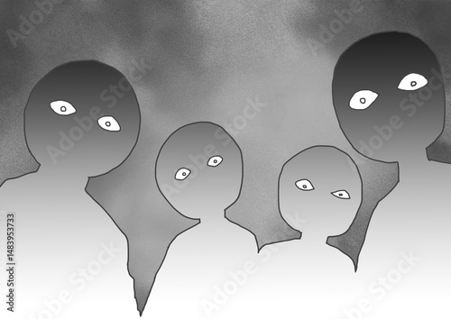 冷めた目で見下す集団　グレー　背景あり