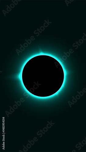 A total solar eclipse with a radiant cyan corona. The glowing energy contrasts against the dark sky, creating an ethereal cosmic spectacle. Ideal for sci-fi and space-themed designs.
