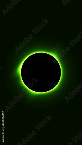 A total solar eclipse with a radiant green corona. The glowing energy contrasts against the dark sky, creating an ethereal cosmic spectacle. Ideal for sci-fi and space-themed designs.