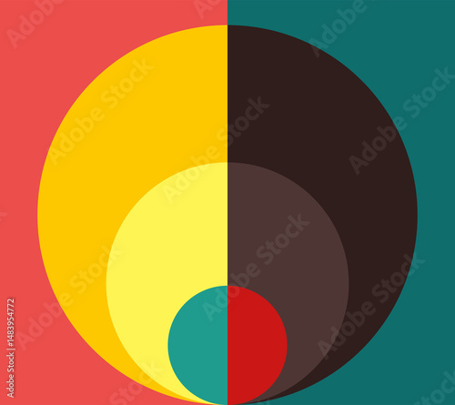 Circular geometric art using complementary and contrasting color gradients can be eye-catching and visually striking. It can be used for backgrounds, wallpapers, sculptures, and more.